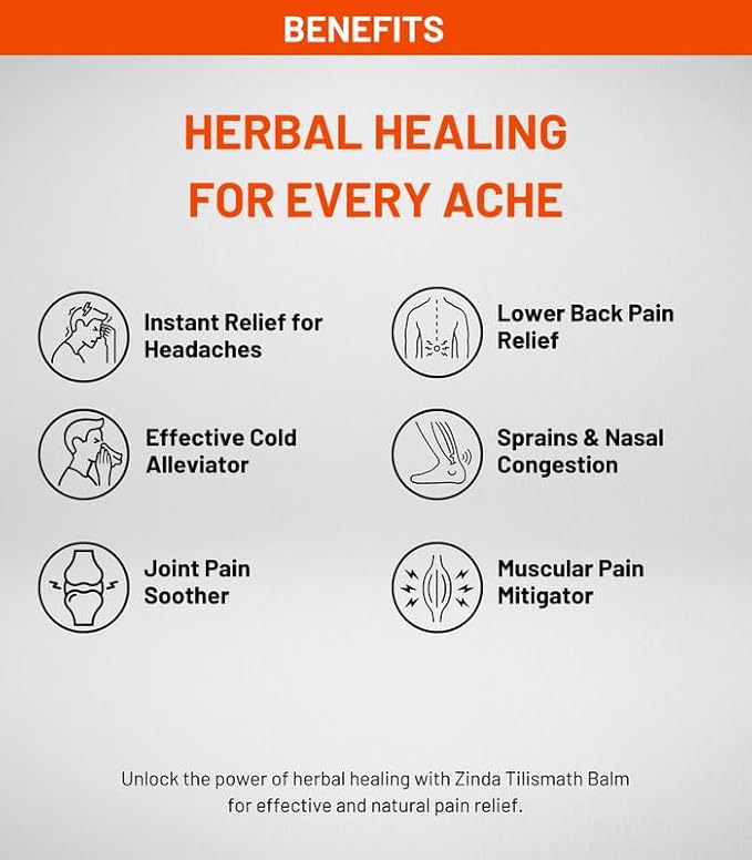 Zinda Tilismath Balm (Pack Of 10) Pain Relief Herbal Ayurvedic Ointment Cream For Body Pains | Muscle Pain Relief | Joint Pain Relief